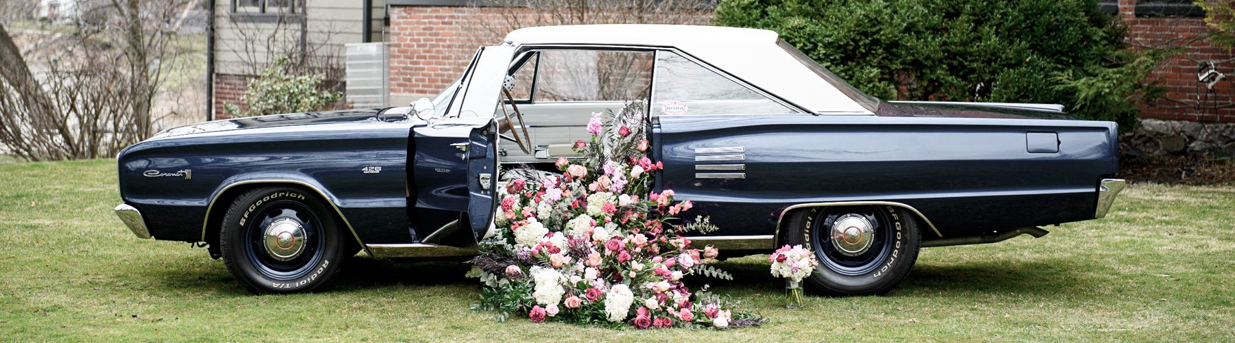 Car with floral arrangement